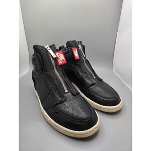 NIKE Air Jordan 1 Womens Retro Hi-Top Zip Leather Shoes 7 Black Red AT0575-006